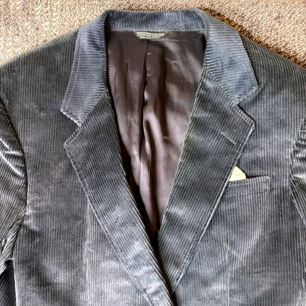 Anthony Allan Vintage Corduroy Blazer Mens Blue Gray Union Made USA Sport Coat